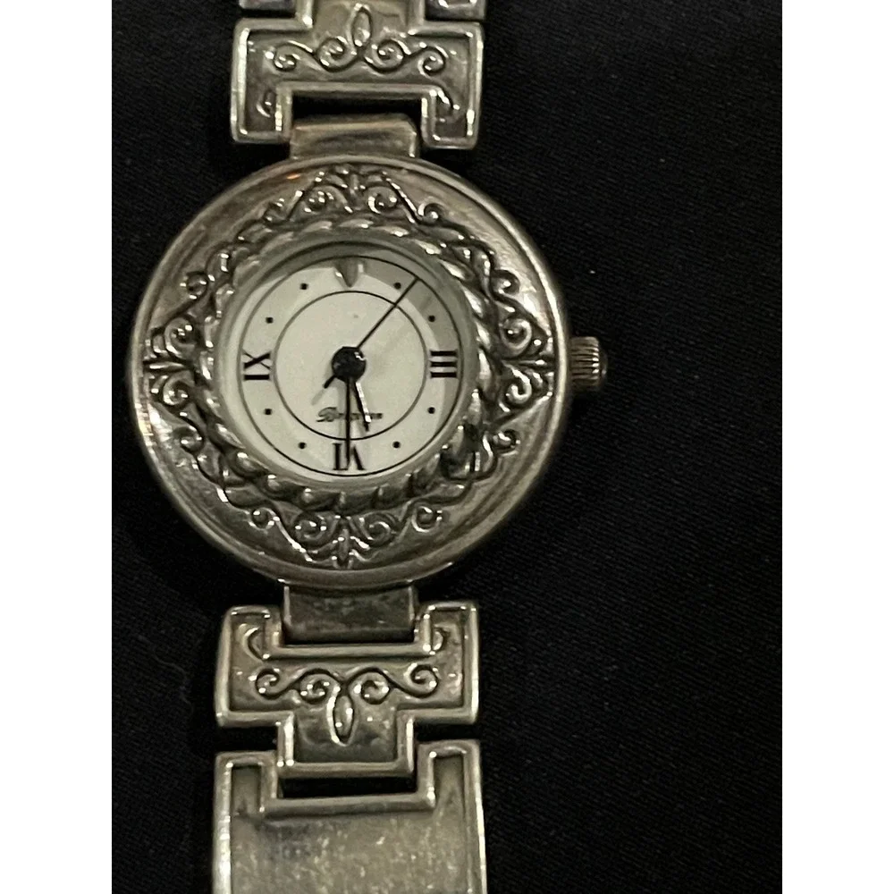Brighton Montreal Silver Tone Link Watch Roman Numeral‎ Japan Movement Ornate